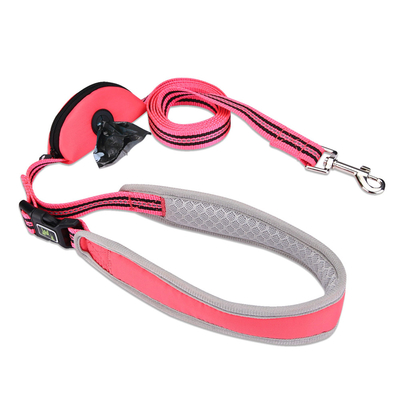 Reflective Padded Nylon Dog Leash With Handle Poop Bag Holder