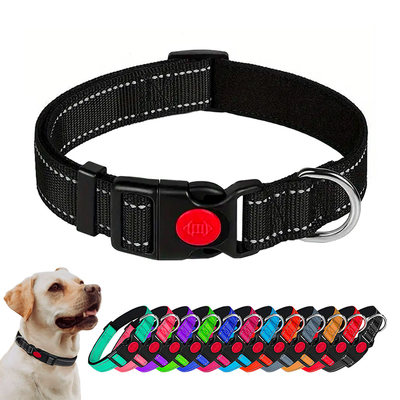 Reflective Adjustable Basic Simple Nylon Dog Collars With Locking Buckle