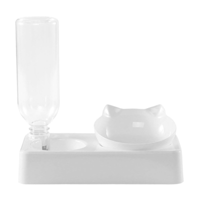 Plastic Automatic Cat Feeder Water Dispenser Water Fountain Cat Pet Drinking With Food Bowl