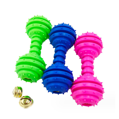 4.5 X 12cm Durable TPR Dog Cat Dumbbell With Bell Bite Chew Toy Barbell Toy