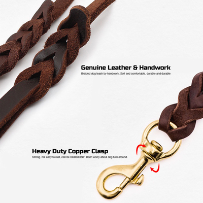 Braided Custom Running Training Genuine Leather Dog Leash For Medium Puppy Dog