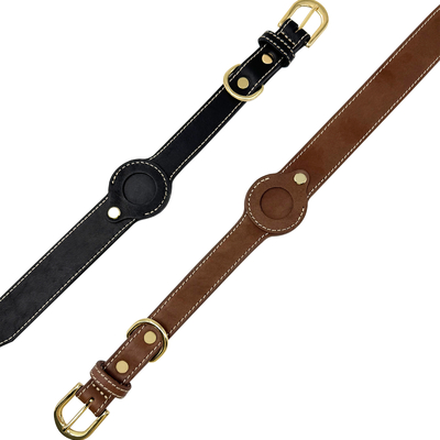 Dog Genuine Leather Tracking Tag Dog Collar Anti Lost With Tag Holder