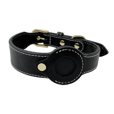 Dog Genuine Leather Tracking Tag Dog Collar Anti Lost With Tag Holder