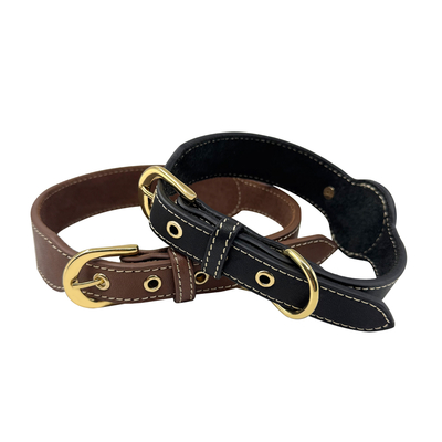 Dog Genuine Leather Tracking Tag Dog Collar Anti Lost With Tag Holder