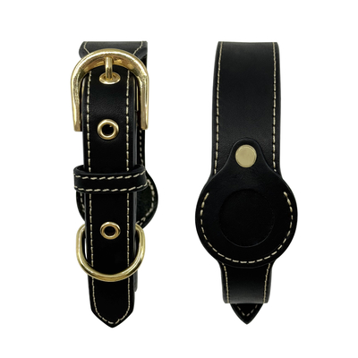 Dog Genuine Leather Tracking Tag Dog Collar Anti Lost With Tag Holder