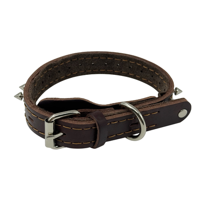 Durable Stylish Secure Adjustable Spiked Genuine Leather Dog Collar