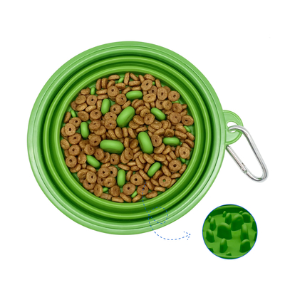 Silicone Portable Collapsible Slow Feeder Pet Dog Water Bowl With Lid Pet Folding Bowl