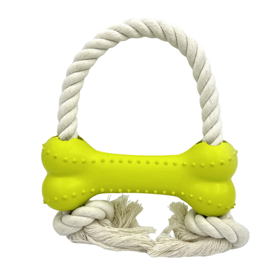 6.5 X 17.5cm Rubber Bone Shaped Dog Toy With Cotton Rope Durable Safe For Teeth And Gums