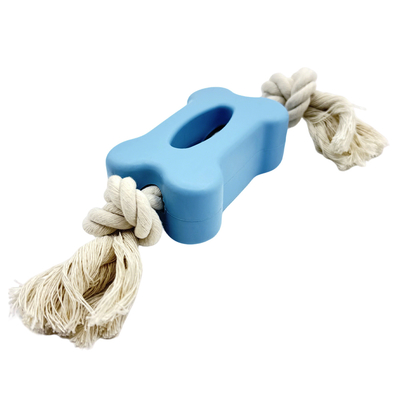 Rubber Bone Shaped Dog Toy With Cotton Rope Durable Safe Promotes Oral Health