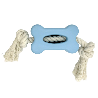 Rubber Bone Shaped Dog Toy With Cotton Rope Durable Safe Promotes Oral Health