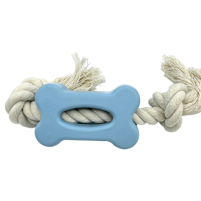 Rubber Bone Shaped Dog Toy With Cotton Rope Durable Safe Promotes Oral Health