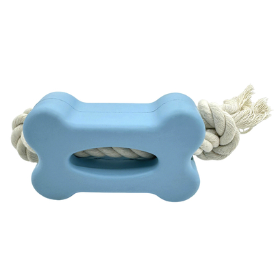 Rubber Bone Shaped Dog Toy With Cotton Rope Durable Safe Promotes Oral Health
