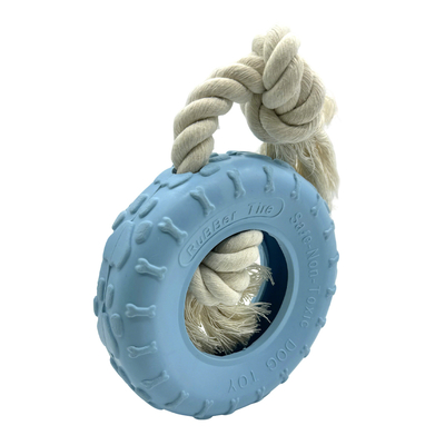 Rubber Tire Shaped Dog Toy With Cotton Rope, Durable, Oral Health Care