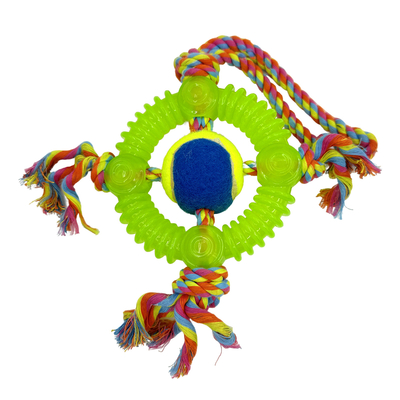 TPR Pet Tennis Ball Rope Dog Toy For Chewing Tugging And Fetching