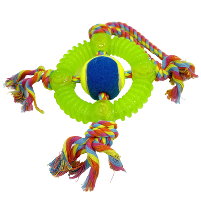 TPR Pet Tennis Ball Rope Dog Toy For Chewing Tugging And Fetching
