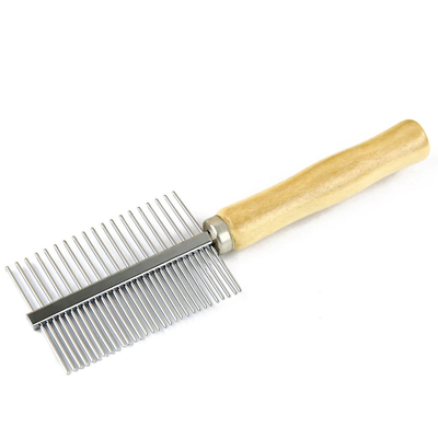 Double Row Pet Needle Comb 49PINS Wooden Handle Steel Pin Comb For Dogs Cats