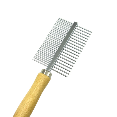 Double Row Pet Needle Comb 49PINS Wooden Handle Steel Pin Comb For Dogs Cats