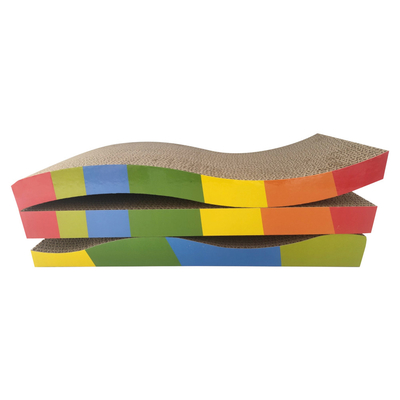 Durable Cardboard Cat Scratcher Play Mat Rainbow Texture Upright Shell Design