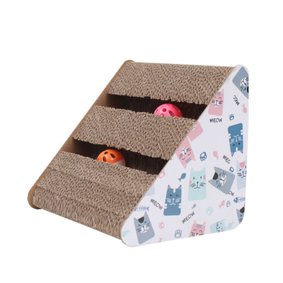 Triangle Cat Scratcher Bed With Bell Durable Corrugated Cardboard Playhouse Toy