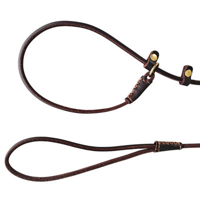 Lightweight Adjustable Durable Pet Genuine Leather Slip Lead For Small Medium Dogs