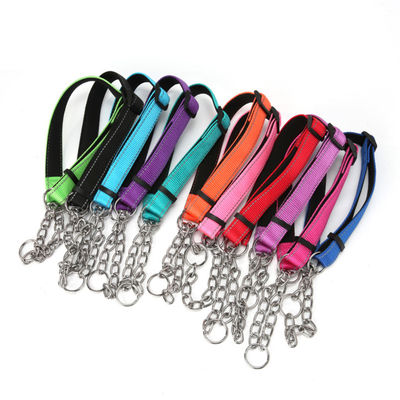 Reflective Nylon Dog Collar, Padded Training Collar With Stainless Steel Chain