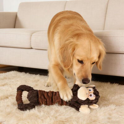 Dog Squeaky Plush Toy Gorilla Shaped For Aggressive Chewers Interactive Toy With Crinkle Paper