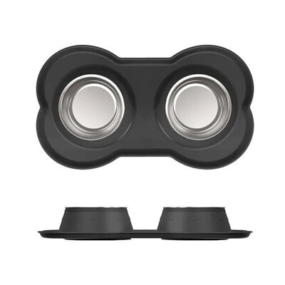 Pet Bowls Set With Non-Slip Base Double Dog Cat Food Bowl Water Dish Spill-Free Durable Easy Clean