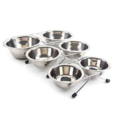 Pet Food And Water Bowls Set Stainless Steel Raised Pet Dish Feeder Iron Elevated Stand