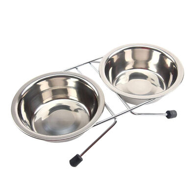 Pet Food And Water Bowls Set Stainless Steel Raised Pet Dish Feeder Iron Elevated Stand