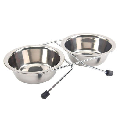 Pet Food And Water Bowls Set Stainless Steel Raised Pet Dish Feeder Iron Elevated Stand