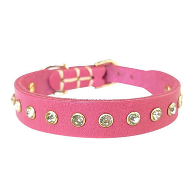 Dog Genuine leather Collar Bling Rhinestone Puppy Collar Adjustable Studded Dog Collar