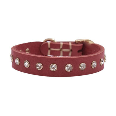 Dog Genuine leather Collar Bling Rhinestone Puppy Collar Adjustable Studded Dog Collar