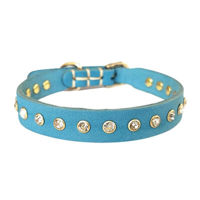 Dog Genuine leather Collar Bling Rhinestone Puppy Collar Adjustable Studded Dog Collar