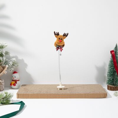 Christmas Cat Scratcher Toy With Spring Wobble Wand Santa, Reindeer, Snowman, Xmas Tree