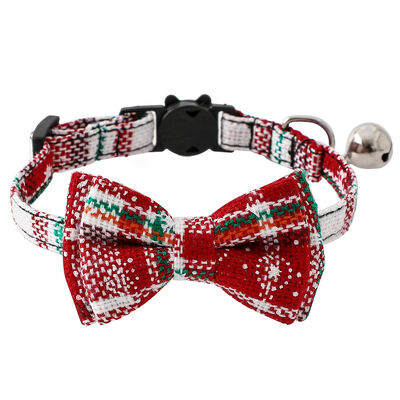 Christmas Plaid Pet Bow Tie Collar For Cats Dogs, Cute Adjustable Kitten Collar With Bowknot