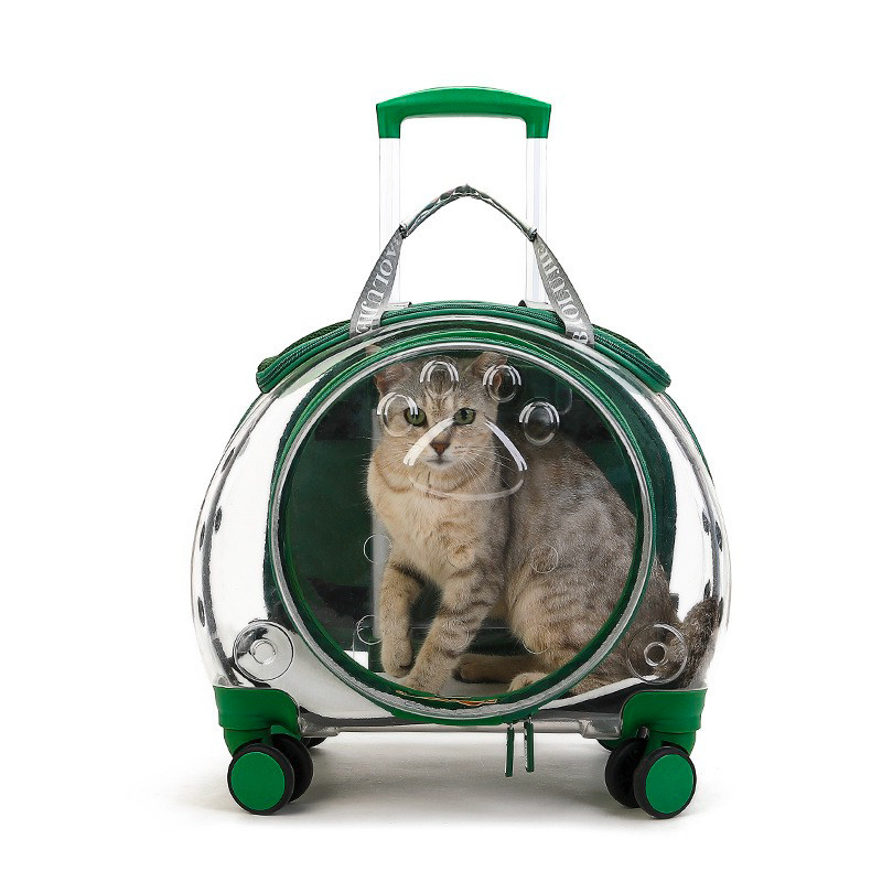 Portable Breathable Clear View Pet Trolley Bag Backpack Carrier With Wheels
