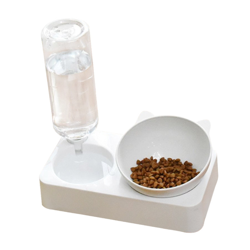 Plastic Automatic Cat Feeder Water Dispenser Water Fountain Cat Pet Drinking With Food Bowl