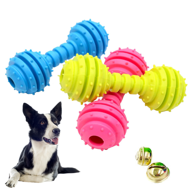 4.5 X 12cm Durable TPR Dog Cat Dumbbell With Bell Bite Chew Toy Barbell Toy