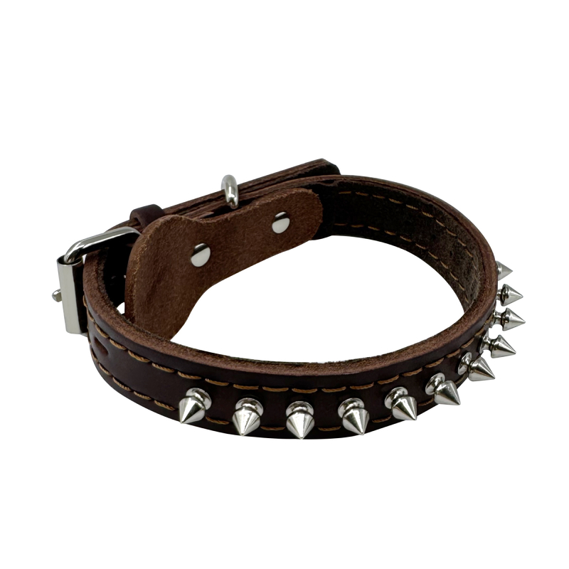 Durable Stylish Secure Adjustable Spiked Genuine Leather Dog Collar