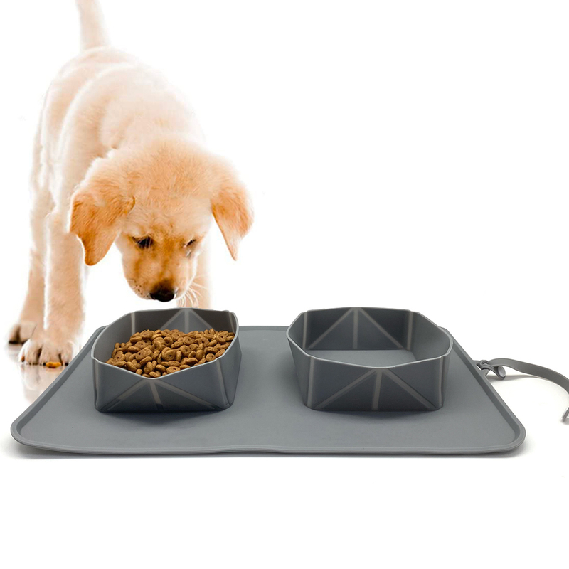 Collapsible Silicone Travel Outdoor Pet Portable Double Travel Water And Food Bowl