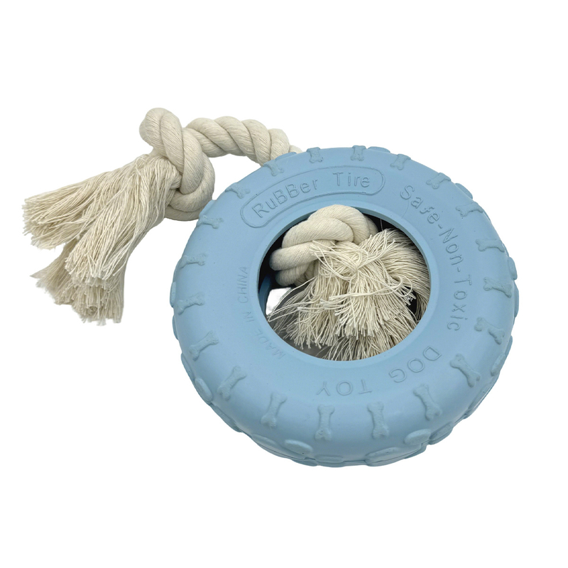 Rubber Tire Shaped Dog Toy With Cotton Rope, Durable, Oral Health Care