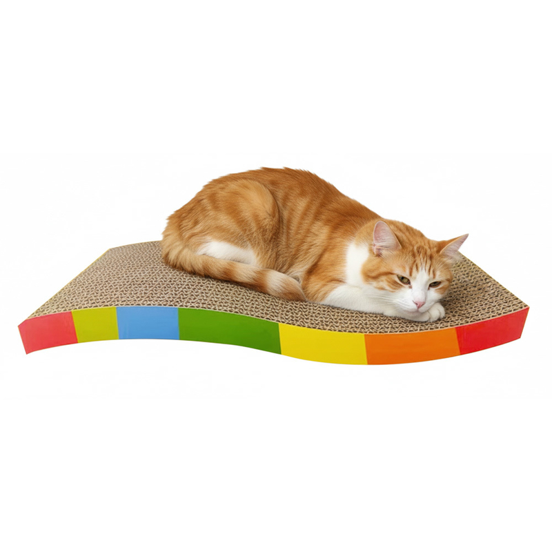 Durable Cardboard Cat Scratcher Play Mat Rainbow Texture Upright Shell Design