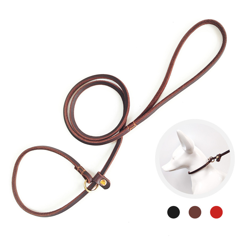 Pet Genuine Leather Leash Slip Lead, Adjustable Dog Training Leash For Small Dogs