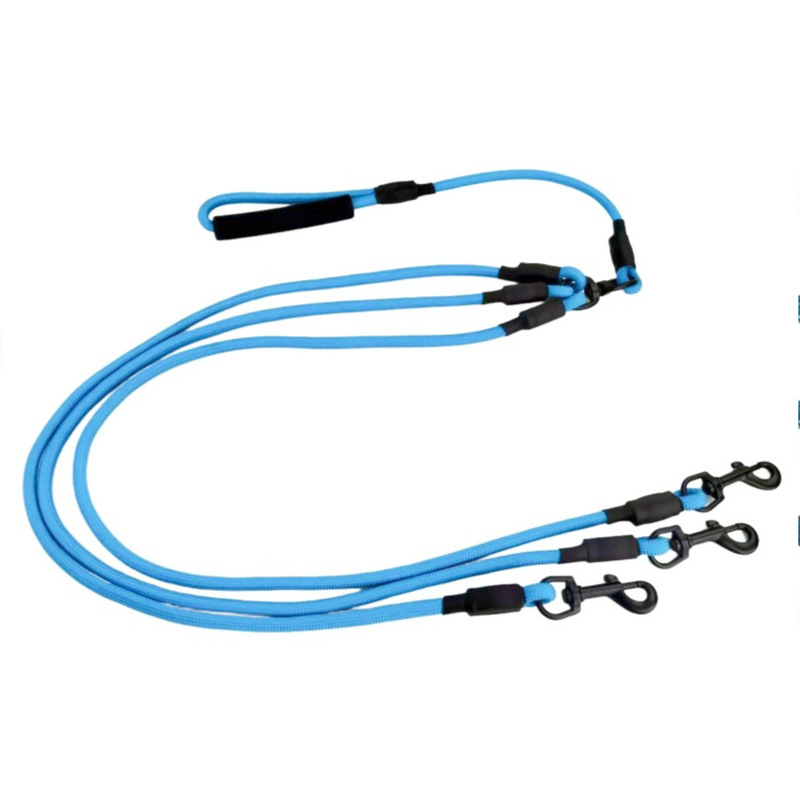 Triple-Head Dog Leash For 3 Dogs Heavy Duty Nylon Rope 3-in-1 Walking Lead With Metal Clips