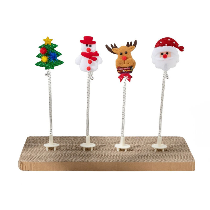 Christmas Cat Scratcher Toy With Spring Wobble Wand Santa, Reindeer, Snowman, Xmas Tree